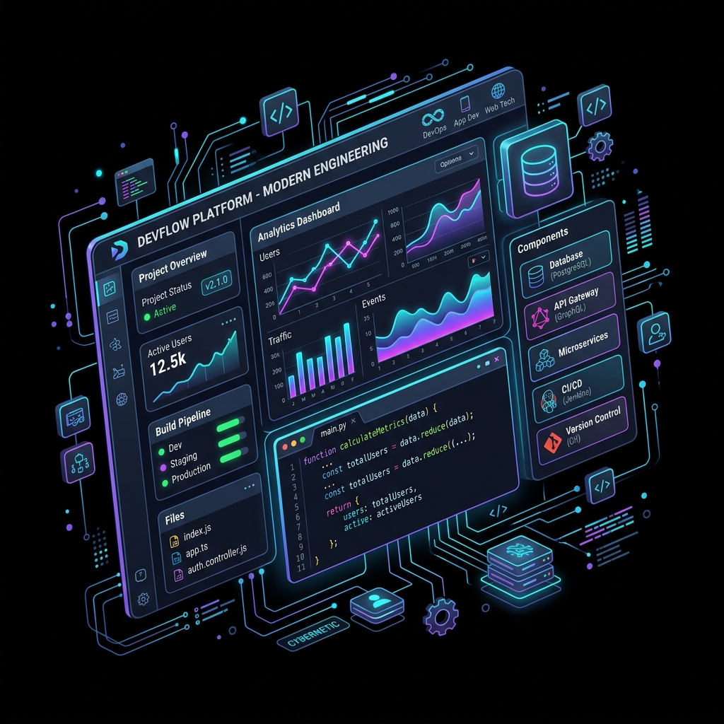 Ilustración de Desarrollo de Software e Interfaces Modernas